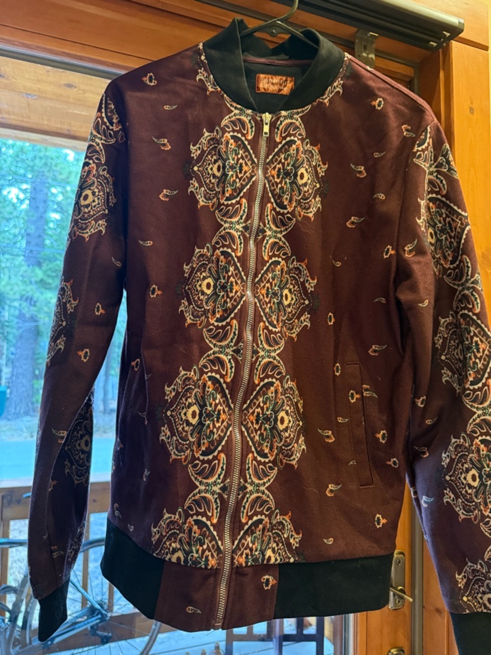CONSEQUENCE Burgundy Paisley Zip-Up Jacket
